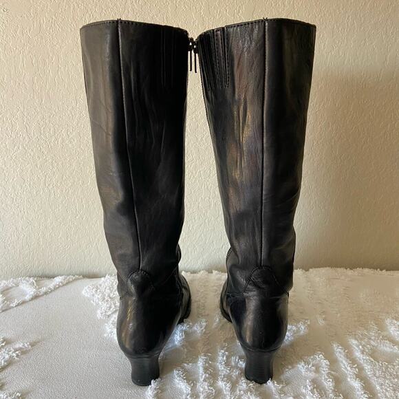 BORN Leather Boots Women's High-Calf Fashion Heel Blk Sz 7 Grunge Goth Witchy - Picture 4 of 11